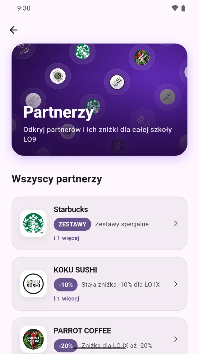 Lista partnerów i zniżek